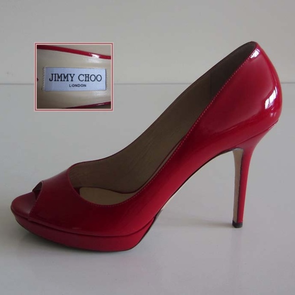 Jimmy Choo Shoes - JIMMY CHOO Luna red peep-toe platform pumps 40 1/2